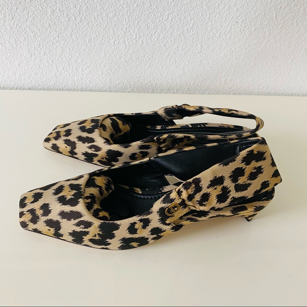 Christian Dior Mizza Slingback Pump Heels Shiny Leopard - Picture 5 of 7